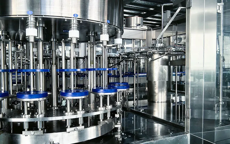 Automated water bottling line system with filling, capping, and labeling stations