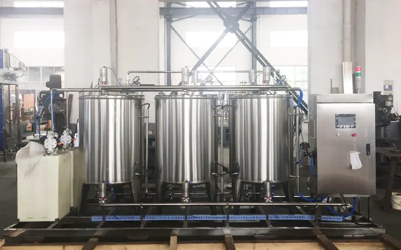 CIP control screen on a beverage filling machine – automated cleaning system