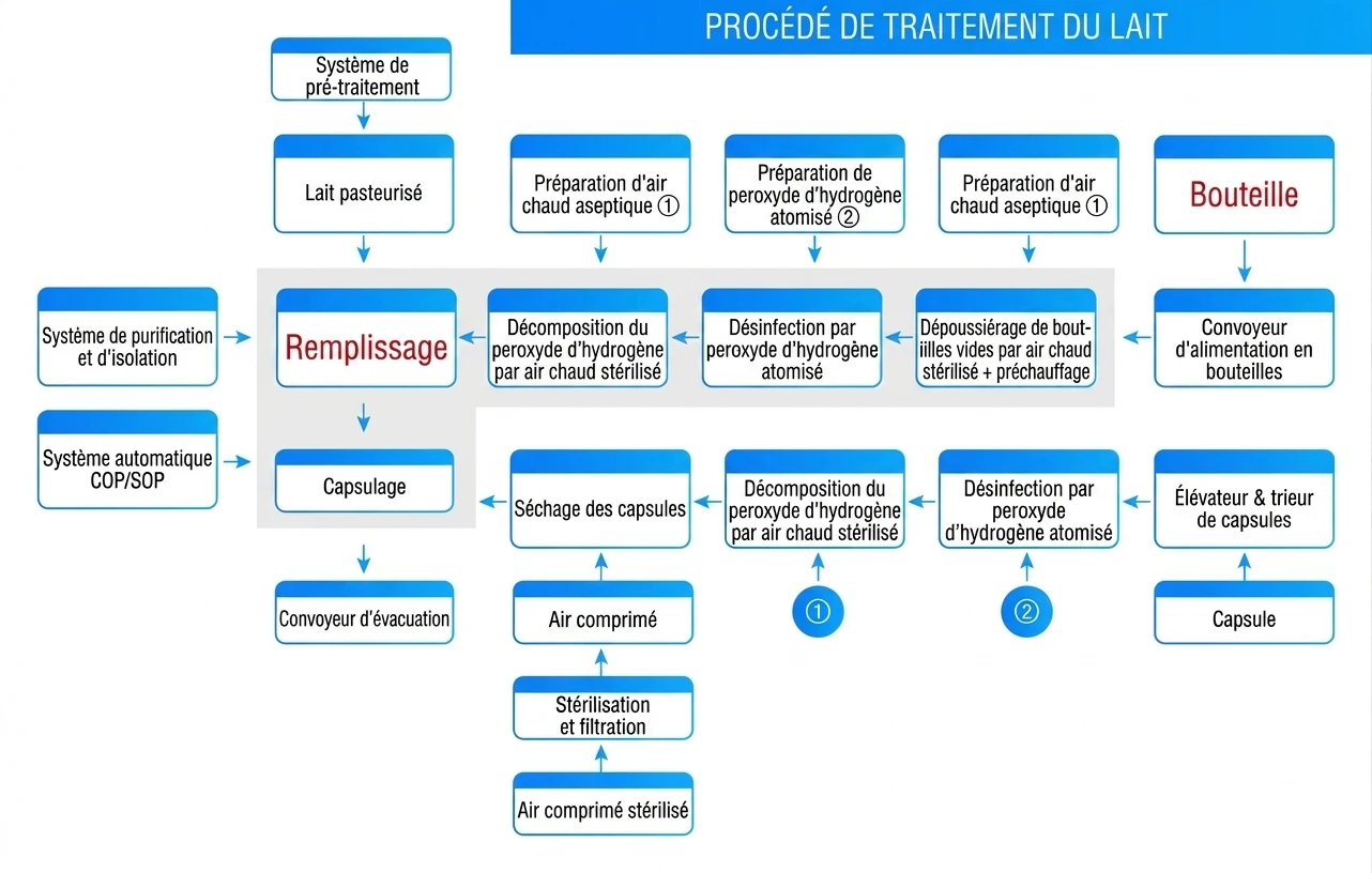 Processus de production de ligne de remplissage de produits laitiers